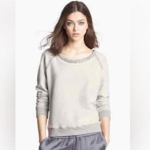 Haute Hippie Herringbone Sweatshirt Crystal Necklace Reverse Weave Sweater sz M